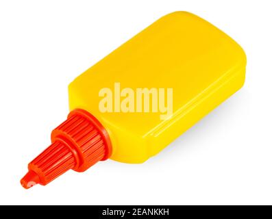Das Gelbe Rohr des Leims isoliert auf weißem Hintergrund Stockfoto