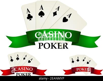 Casino Glücksspiel Symbole und Zeichen mit Poker-Karten und Banner. Für Casino-Glücksspiel oder Freizeit-Design Stock Vektor
