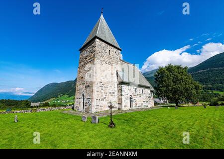 Hove Steinkirche, Vikoyri, Norwegen, Skandinavien, Europa Stockfoto