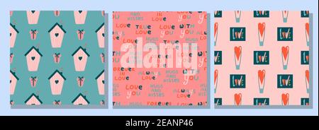 Niedliches Nahtmuster für Stoffdesign. Schöne Farbe. Elegante Kunst. Nahtlose Vektor-Muster. valentinstag. Liebe Stockfoto