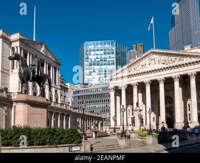 The Bank of England auf Threadneedle Street, Royal Exchange und Cornhill, City of London, London, England, Vereinigtes Königreich, Europa Stockfoto