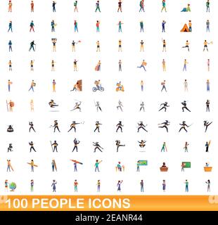 100 Personen Symbole gesetzt. Cartoon Illustration von 100 Personen Symbole Vektor auf weißem Hintergrund einstellen Stock Vektor