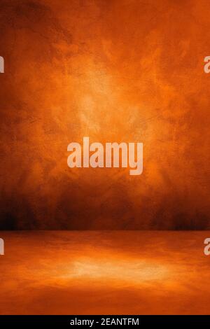 Leerer dunkeloranger Beton-Innenhintergrund Stockfoto