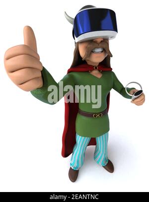 Fun 3D Illustration einer gallier mit einem VR Helm Stockfoto