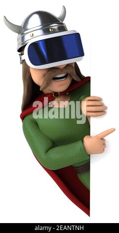 Fun 3D Illustration einer gallier mit einem VR Helm Stockfoto