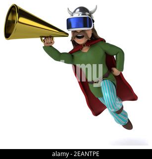 Fun 3D Illustration einer gallier mit einem VR Helm Stockfoto