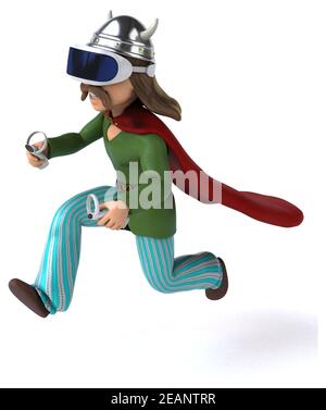Fun 3D Illustration einer gallier mit einem VR Helm Stockfoto