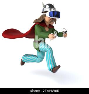 Fun 3D Illustration einer gallier mit einem VR Helm Stockfoto