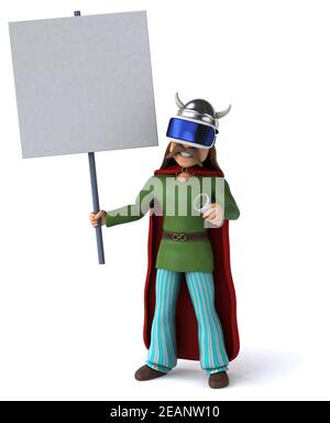 Fun 3D Illustration einer gallier mit einem VR Helm Stockfoto