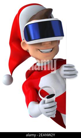 Fun 3D Illustration eines super Weihnachtsmann mit einem VR-Helm Stockfoto