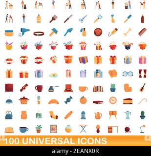 100 universelle Symbole gesetzt. Cartoon Illustration von 100 universelle Symbole Vektor auf weißem Hintergrund einstellen Stock Vektor