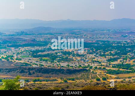 Luftaufnahme der Stadt Al Hamra im Oman. Stockfoto