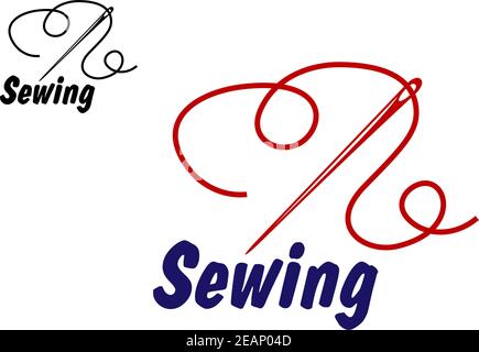 Handarbeiten oder Nähen Symbol mit Nadel und Faden zum Nähen, Schneidern oder Schneidern Design Stock Vektor