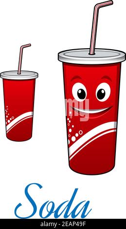 Cartoon nette Cola oder Soda Charakter mit Stroh auf weiß isoliert. Für Fast Food und Drink Design Stock Vektor