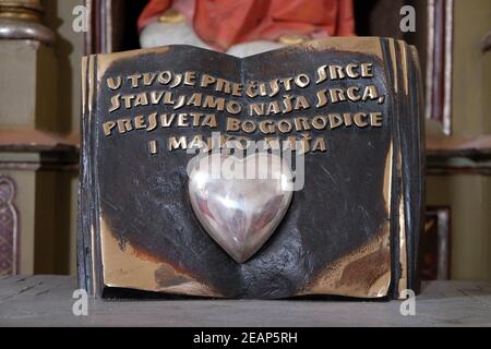 Unbefleckten Herzens Mariens auf dem Altar der Jungfrau Maria in der Kirche von Saint Martin in Sv. Martin Pod Okicem, Kroatien Stockfoto