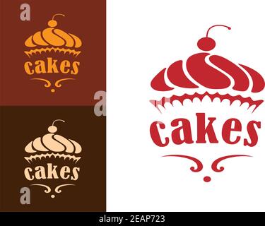 Creme Dessert Kuchen Bäckerei Logo oder Emblem für Lebensmittel, Café oder Restaurant Menügestaltung Stock Vektor