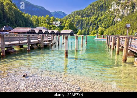 Konigssee Blick auf den alpinen See, Berchtesgadener Land Stockfoto