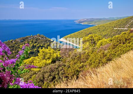 Korcula Insel Küste. Pupnatska Luka Bucht Blick vom Hügel Stockfoto