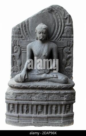 Buddha in Bhumisparsha Mudra, aus dem 10th. Jahrhundert in Bihar gefunden jetzt im indischen Museum in Kolkata ausgesetzt Stockfoto