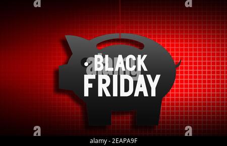 Black Friday Sale Label in Sparschwein Stockfoto