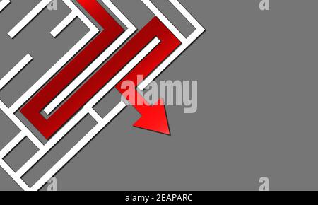 Labyrinth Puzzle durch roten Pfeil gelöst Stockfoto
