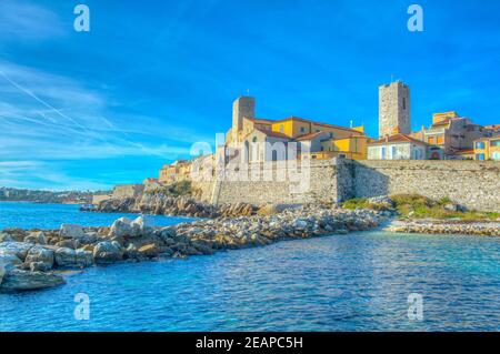 Meeresblick auf Antibes, Frankreich Stockfoto