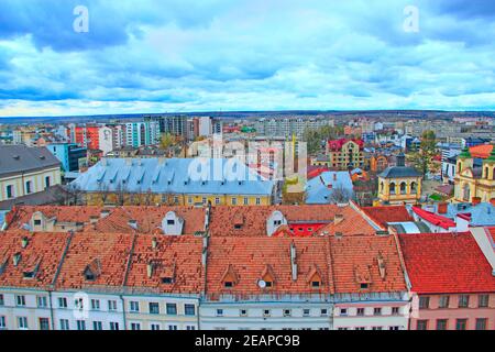 Blick in Ternopil aus der Vogelperspektive Stockfoto