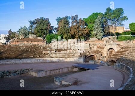 Europa, Spanien, Badajoz, Merida, Amphitheater von Mérida (antike römische Ruinen) Stockfoto