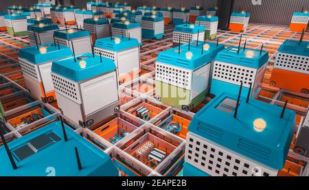 Automatisierung eines modernen Lagers. Stockfoto