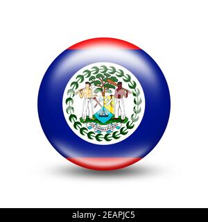 Belize-Landesflagge in Kugel mit weißem Schatten Stockfoto