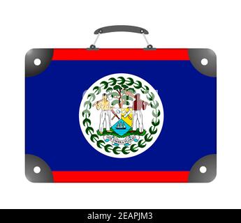 Belize-Landesflagge in Form eines Reisekoffers Auf weißem Hintergrund Stockfoto