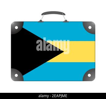 Bahamas Landesflagge in Form eines Reisekoffers Auf weißem Hintergrund Stockfoto