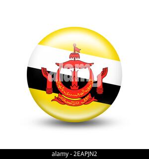 Brunei Landfahne in Kugel mit weißem Schatten Stockfoto