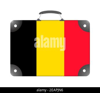 Belgien Landesflagge in Form eines Reisekoffers Auf weißem Hintergrund Stockfoto