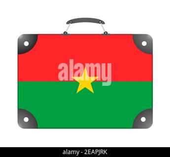 Flagge des Landes Burkina Faso in Form einer Reisekoffer auf weißem Hintergrund Stockfoto