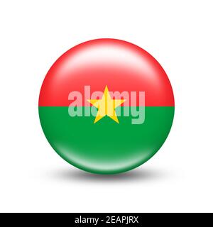 Burkina Faso Landesflagge in Kugel mit weißem Schatten Stockfoto