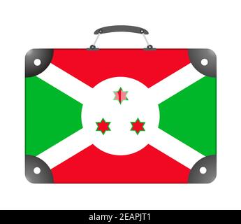 Burundi-Landesflagge in Form eines Reisekoffers Auf weißem Hintergrund Stockfoto