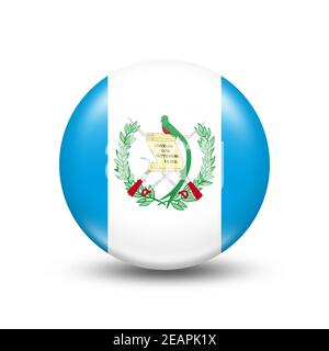 Guatemala-Landesflagge in Kugel mit weißem Schatten Stockfoto