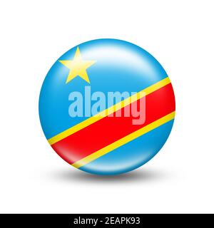 Flagge des Landes Demokratische Republik Kongo in Eine Kugel mit weißem Schatten Stockfoto