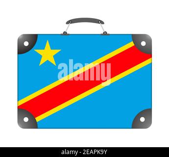 Flagge des Landes Demokratische Republik Kongo in Die Form eines Koffers für die Reise auf einem weißen Hintergrund Stockfoto