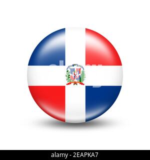 Dominikanische Republik Land Flagge in Kugel mit weißem Schatten Stockfoto