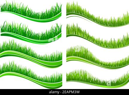 Grün gefärbte Rasen Gras Grenzen isoliert auf weißem Hintergrund für Saison- und Umweltdesign Stock Vektor