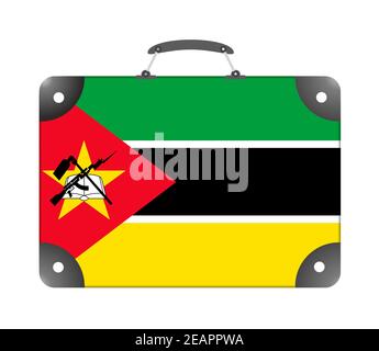 Mosambik Land Flagge in Form eines Reisekoffers Auf weißem Hintergrund Stockfoto