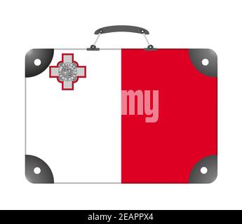 Malta Landesflagge in Form eines Reisekoffers Auf weißem Hintergrund Stockfoto