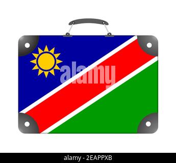 Namibia Landesflagge in Form eines Reisekoffers Auf weißem Hintergrund Stockfoto