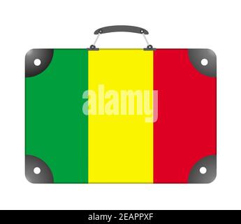Mali-Landesflagge in Form eines Reisekoffers Auf weißem Hintergrund Stockfoto