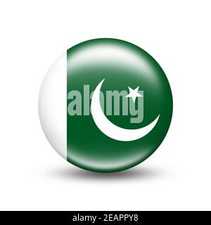 Pakistanische Landesflagge in Kugel mit weißem Schatten Stockfoto