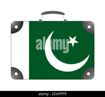 Pakistanische Landesflagge in Form eines Reisekoffers Auf weißem Hintergrund Stockfoto