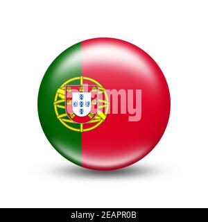 Portugal Land Flagge in Kugel mit weißem Schatten Stockfoto