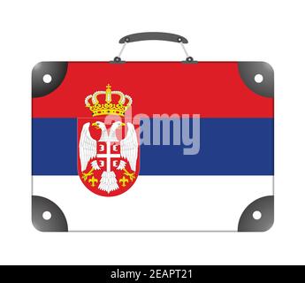 Serbien Flagge in Form eines Reisekoffers auf Ein weißer Hintergrund Stockfoto